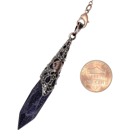 Blauer Sandstein Pendel mit Kette – Reiki Heilung Kristall Anhänger