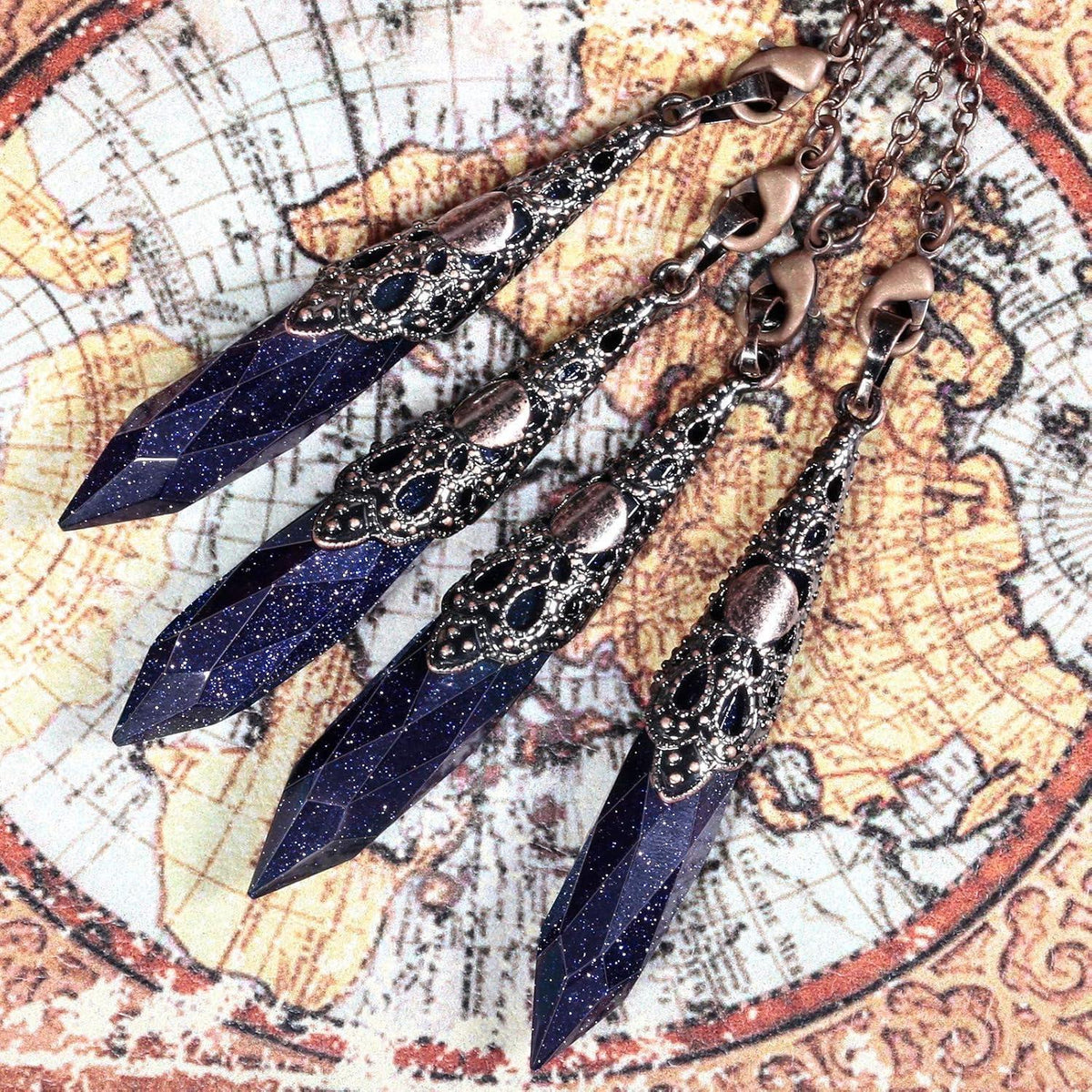 Blauer Sandstein Pendel mit Kette – Reiki Heilung Kristall Anhänger