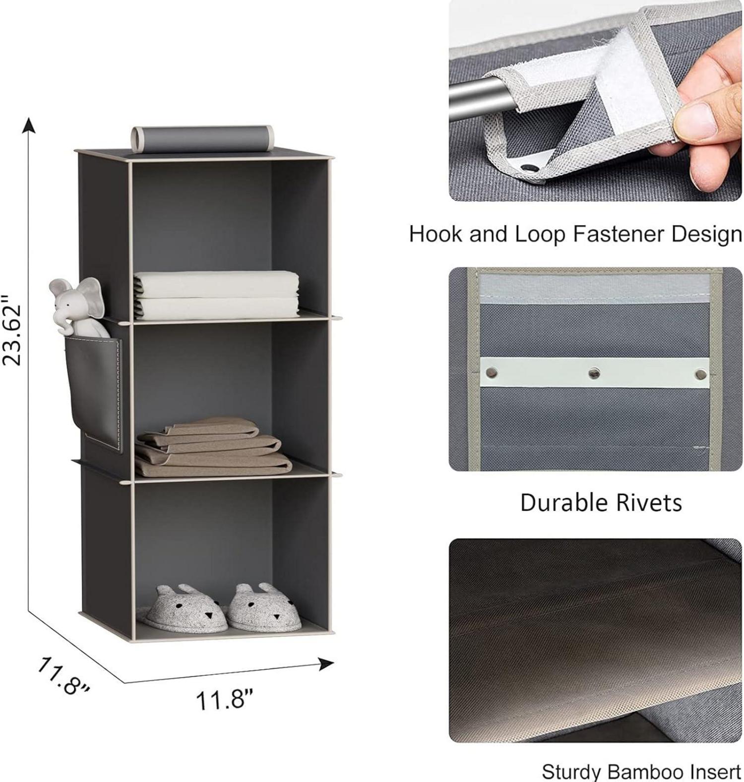 YOUDENOVA Hängeregal Organizer 3 Fächer MDF Bambus Grau