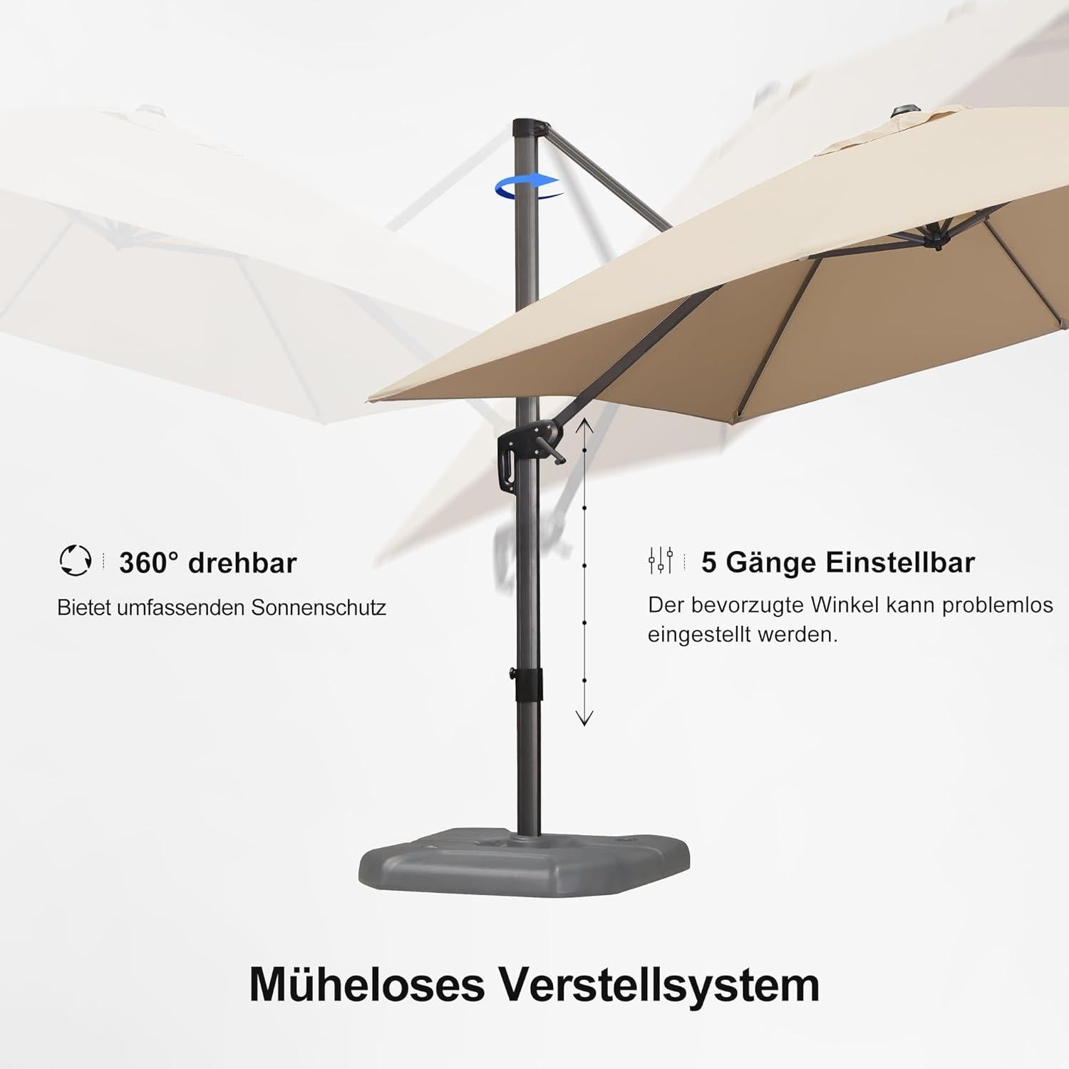 Sonnenschirm 300x300cm Ampelschirm Kurbel 360° drehbar Balkon Terrasse
