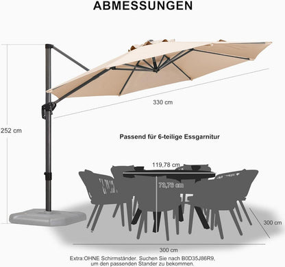 330 cm Sonnenschirm Ampelschirm Rund drehbar groß 360° mit Fußpedal