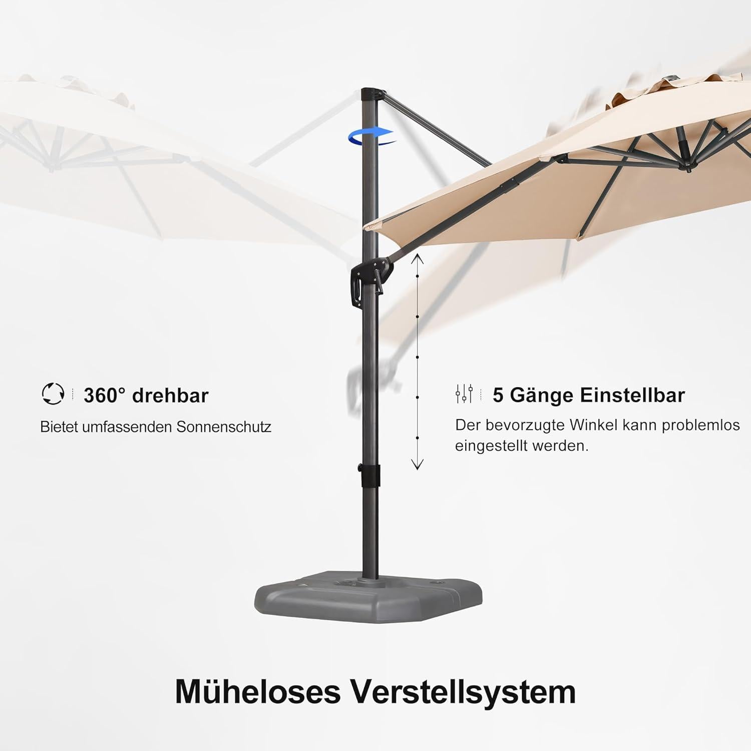 330cm Sonnenschirm Ampelschirm Rund drehbar Fußpedal Beige UV-geschützt