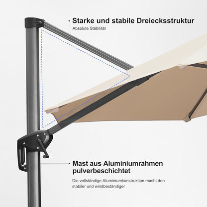 Sonnenschirm PURPLE LEAF 330 cm groß Ampelschirm mit Fußpedal Beige
