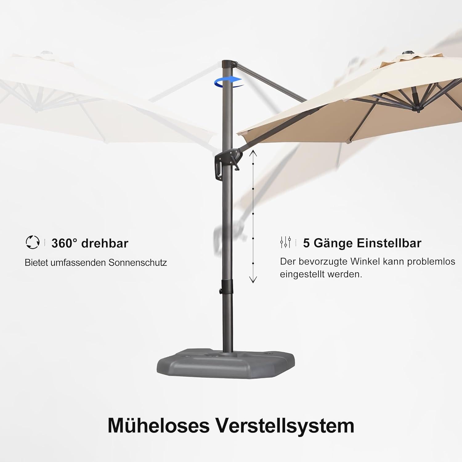 300 cm Sonnenschirm Ampelschirm rund 360-Grad drehbar Beige Terrasse Balkon
