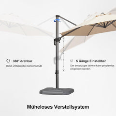 300 cm Sonnenschirm Ampelschirm rund 360-Grad drehbar Beige Terrasse Balkon