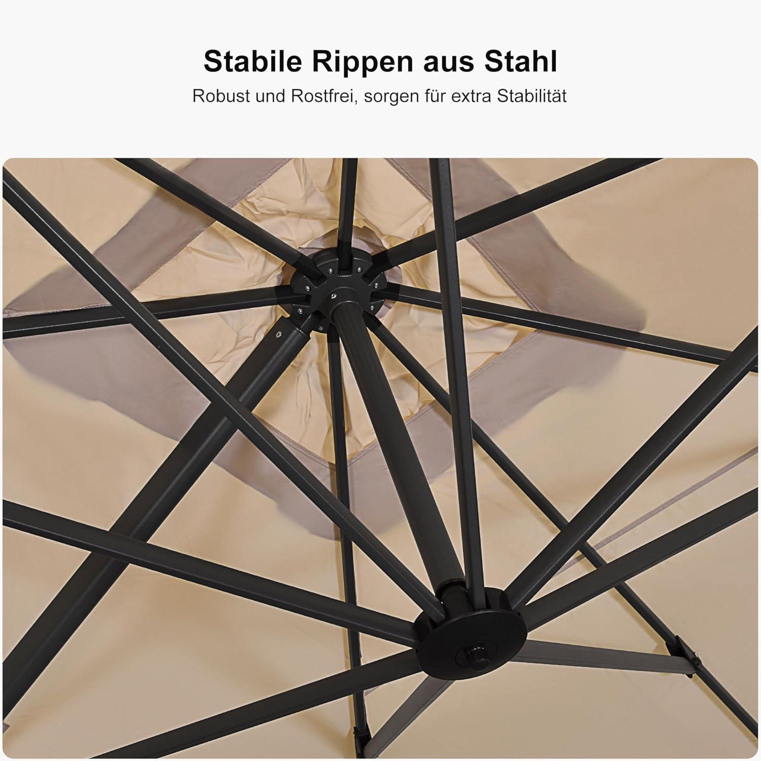Sonnenschirm 300 cm groß Ampelschirm rund drehbar Fußpedal, Beige