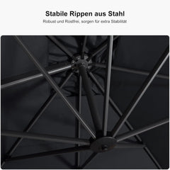 PURPLE LEAF 330 cm Ampelschirm rund mit Fußpedal, Kreuzsockel - Grau