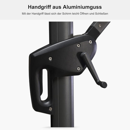 Sonnenschirm Ampelschirm Rund 360-Grad drehbar 300cm Groß Grau