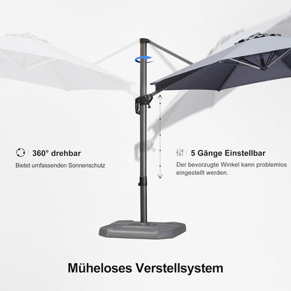Großer 300cm Sonnenschirm Rund drehbar Fußpedal, Grau