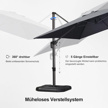 Ampelschirm Rechteckig Sonnenschirm 270x350 cm 360° Drehbar Grau