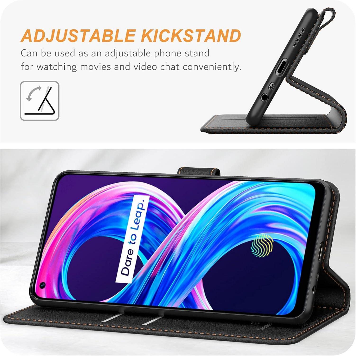 Ganbary Realme 8/8 Pro 4G Handyhülle Schwarz Flipcase mit Kartenschlitzen