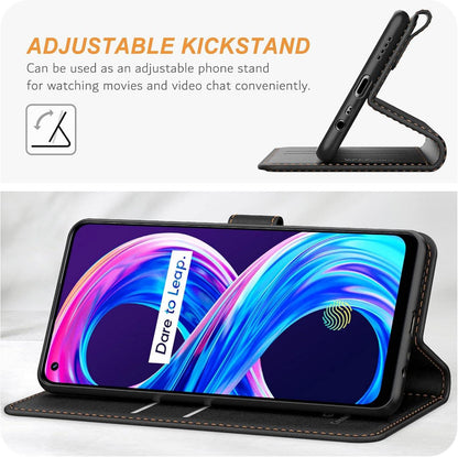 Ganbary Realme 8/8 Pro 4G Handyhülle Schwarz Flipcase mit Kartenschlitzen
