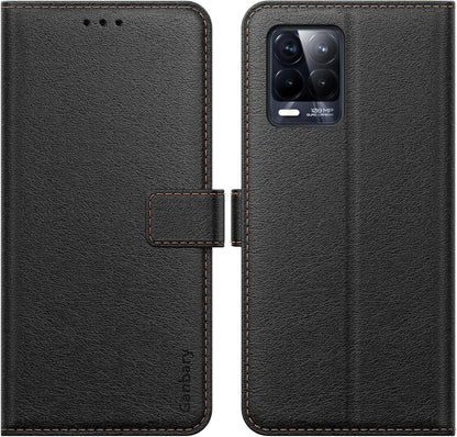 Ganbary Realme 8/8 Pro 4G Handyhülle Schwarz Flipcase mit Kartenschlitzen