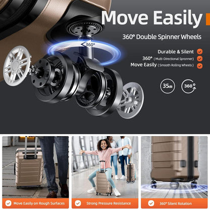 SHOWKOO 3tlg Kofferset Hartschale ABS+PC TSA Rollen Champagner