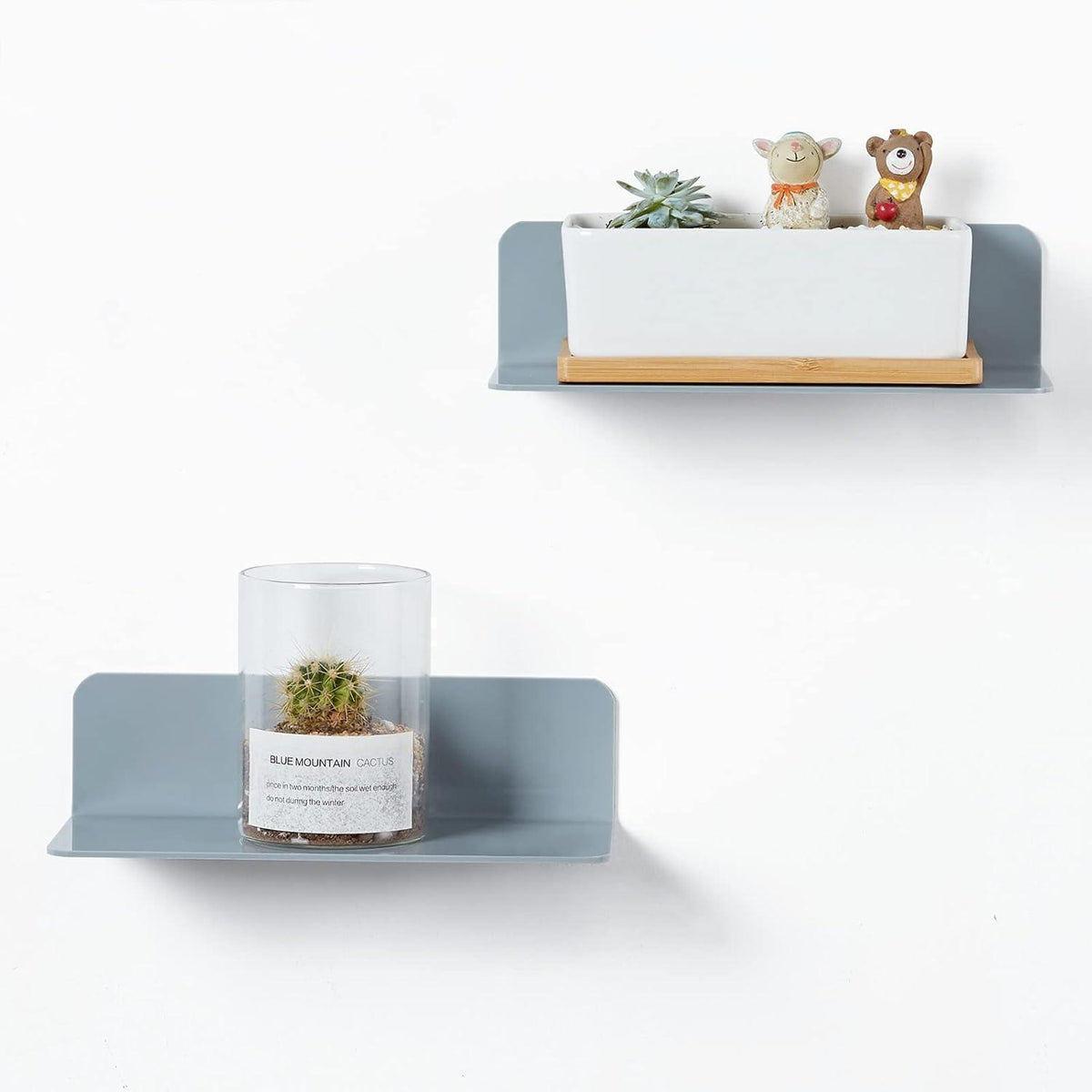 Acryl Wandregal Grau 2er Set mit Kabelclips, Bohrenfrei