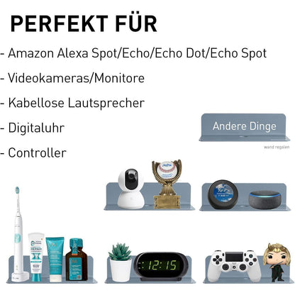 Acryl Wandregal Grau 2er Set mit Kabelclips, Bohrenfrei
