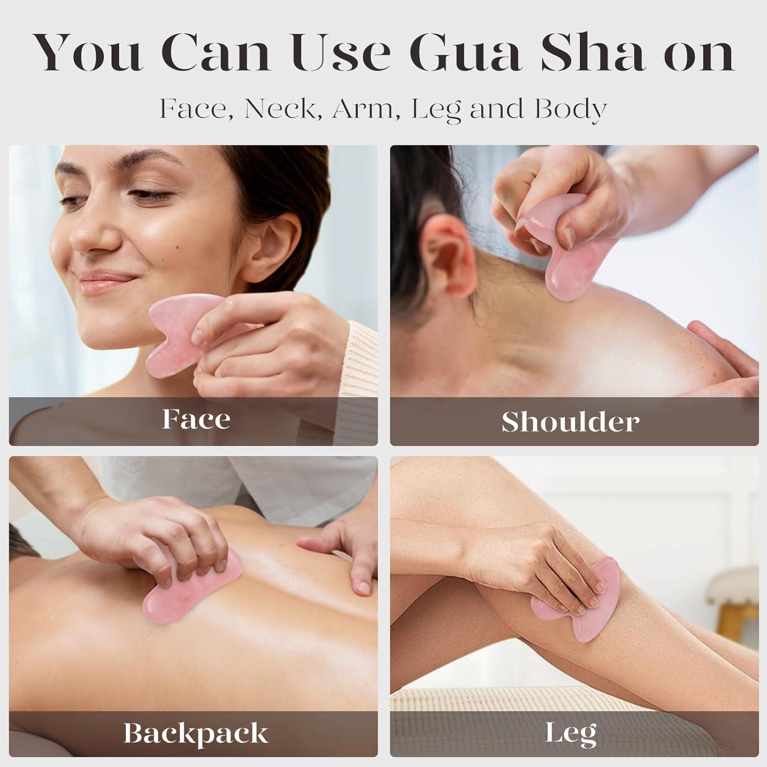 Gua Sha Stein Rosenquarz Facial Tool Gesichts Massage Tool Set Rosa
