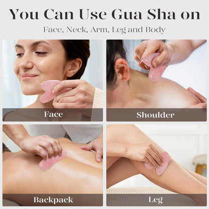 Gua Sha Stein Rosenquarz Facial Tool Gesichts Massage Tool Set Rosa