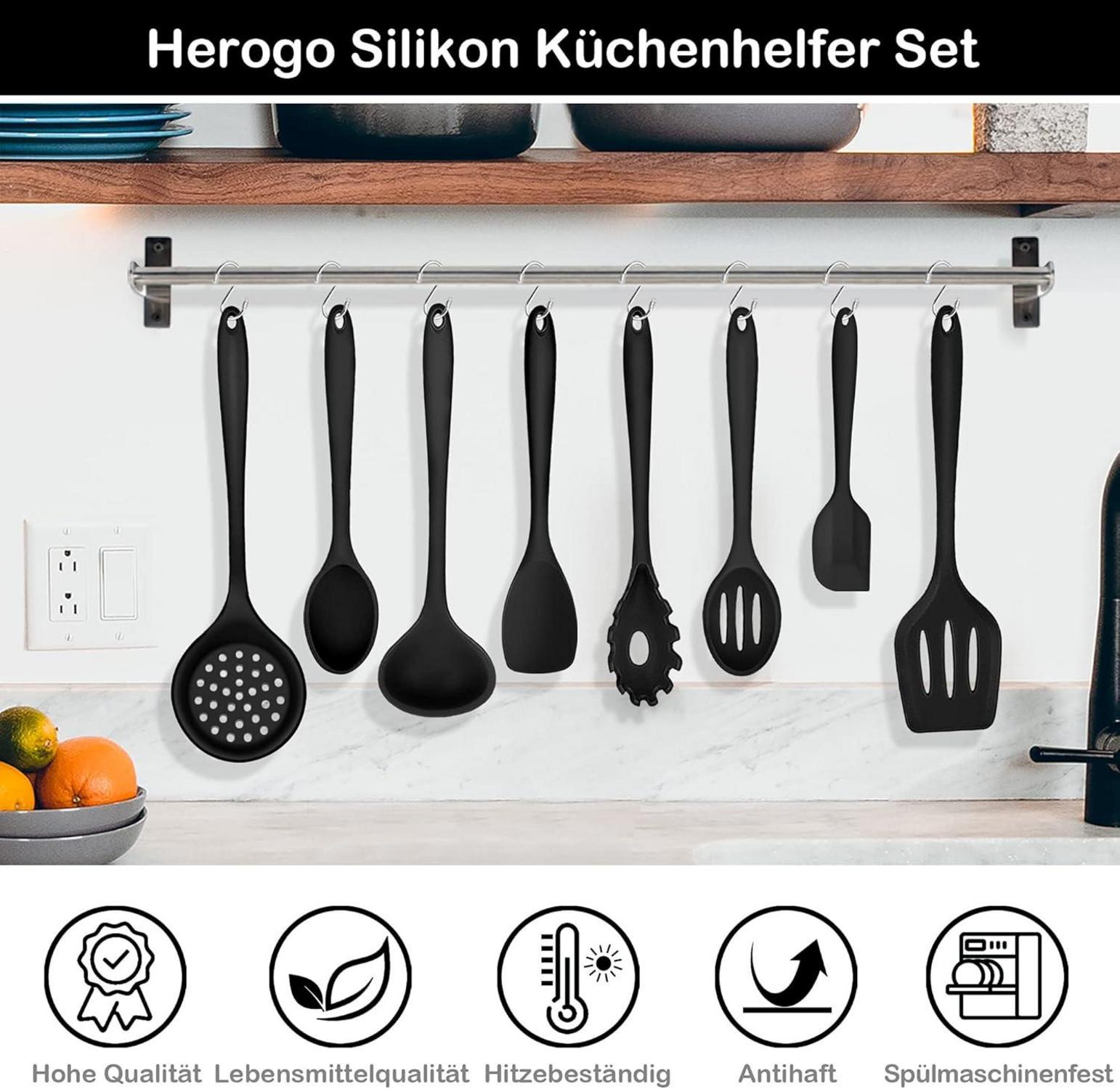 8-teilig Silikon Küchenhelfer Set Schwarz - Antihaft