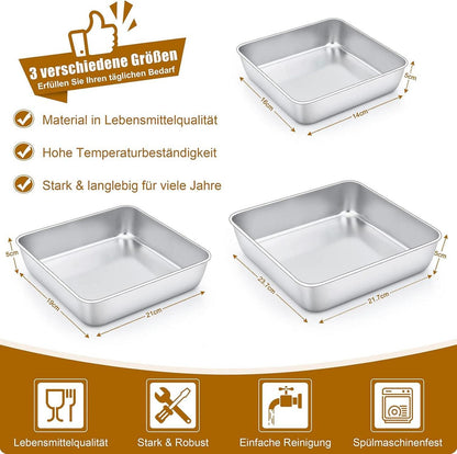 Joyfair Quadratische Kuchenform Edelstahl 3er-Set Brownie