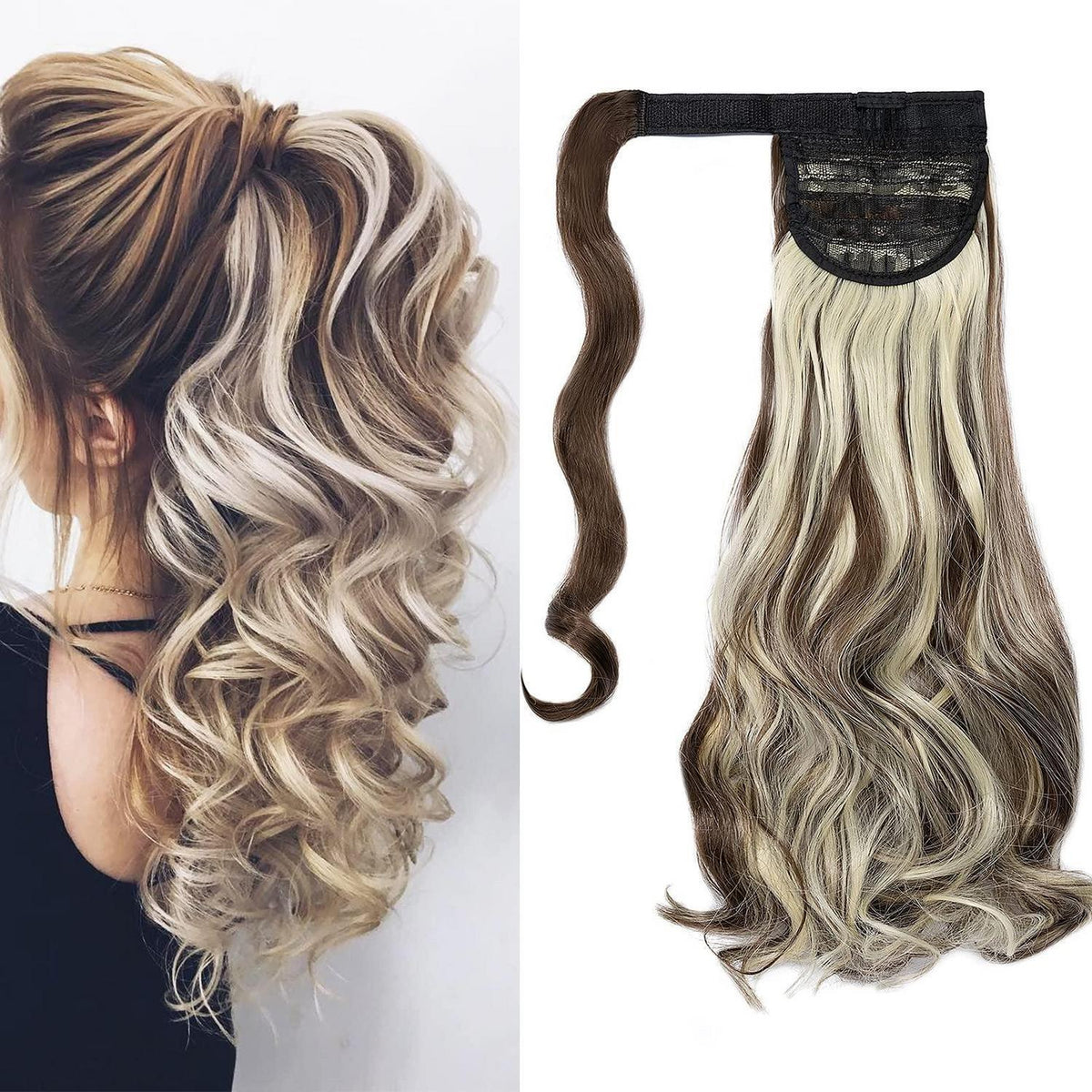 Gewellter Pferdeschwanz Clip-in Haarverlängerung Chestnut Brown & Blond
