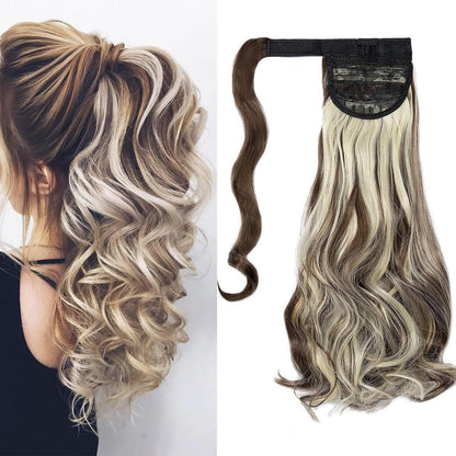 Gewellter Pferdeschwanz Clip-in Haarverlängerung Chestnut Brown & Blond