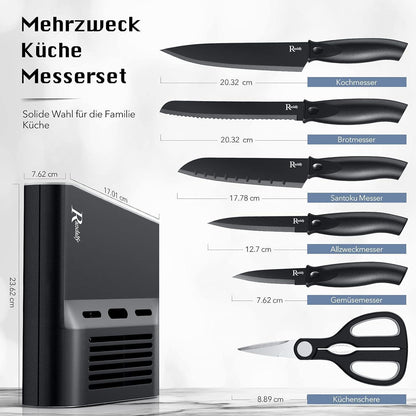 Messerset mit Messerblock Set 7-TLG Kochmesser Schere