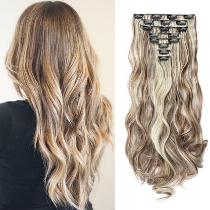 Welliges Haarverlängerung 8 Tressen Goldbraun & Blond