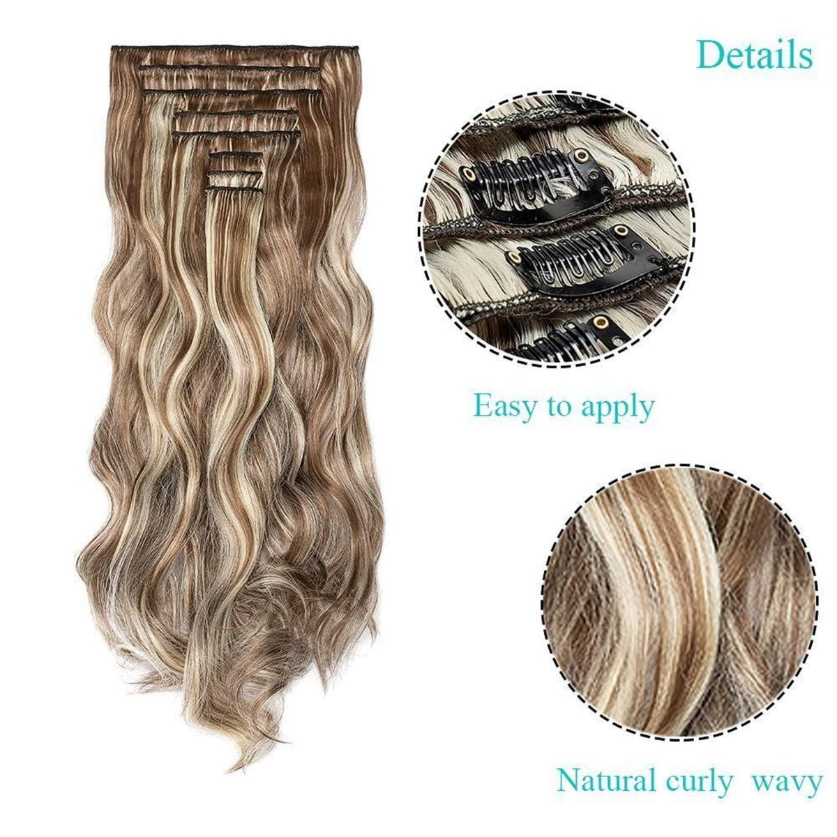Welliges Haarverlängerung 8 Tressen Goldbraun & Blond