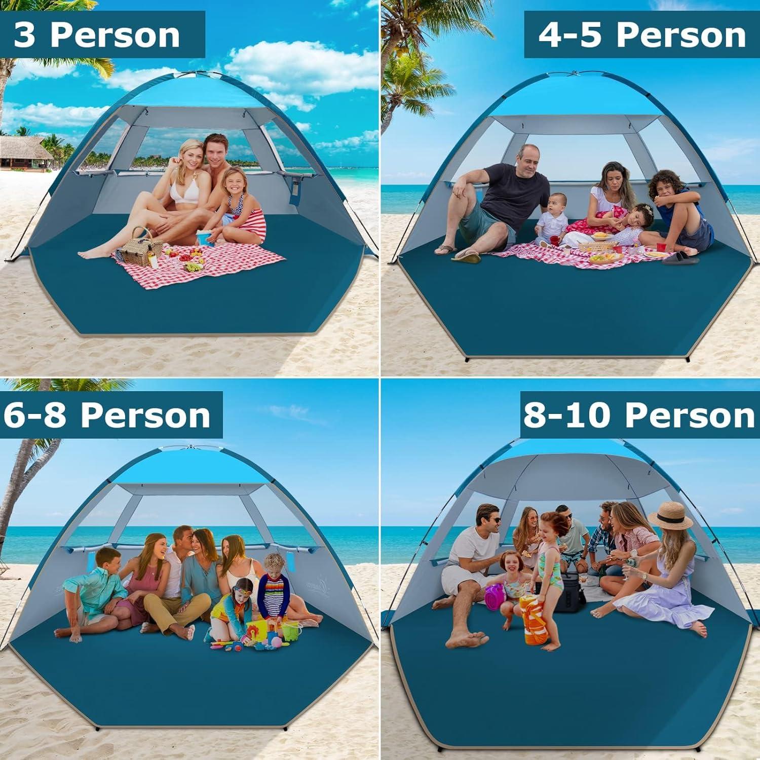COMMOUDS Strandmuschel 3-4 Personen UV-Schutz 50+ blau Pop-Up Outdoor