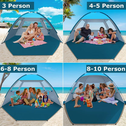 COMMOUDS Strandmuschel 3-4 Personen UV-Schutz 50+ blau Pop-Up Outdoor