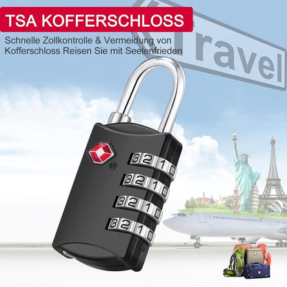 TSA Vorhängeschloss 4-Stellig Schwarz für Reisekoffer