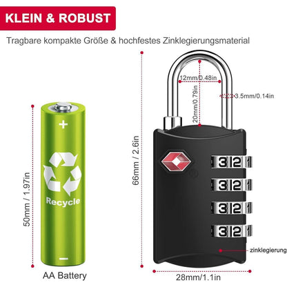 TSA Vorhängeschloss 4-Stellig Schwarz für Reisekoffer