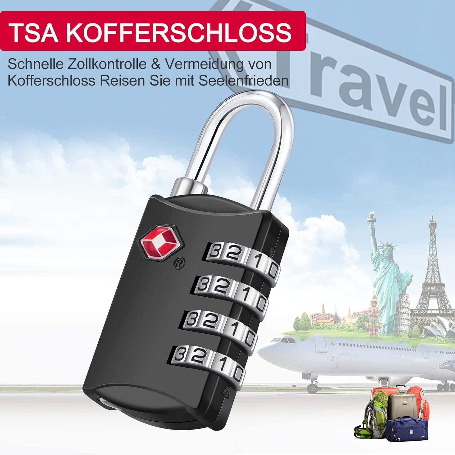 TSA Vorhängeschloss 4-Stellig Schwarz für Reisekoffer