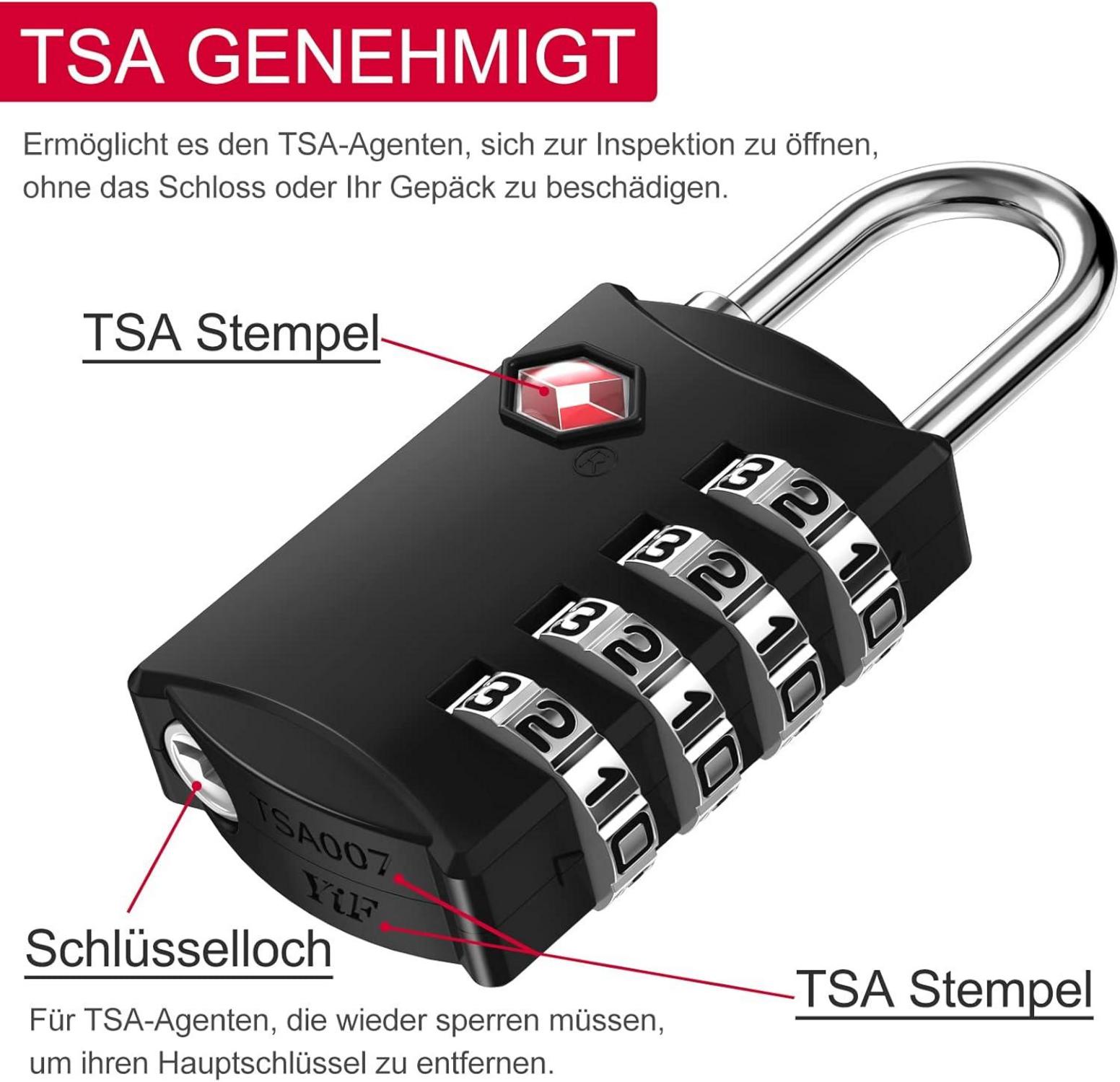 TSA Vorhängeschloss 4-Stelliges Zahlenschloss für