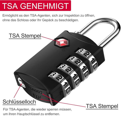 TSA Vorhängeschloss 4-Stelliges Zahlenschloss für