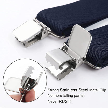 HISDERN Hosenträger Herren 5cm breit 4 Metall Clip X-Form