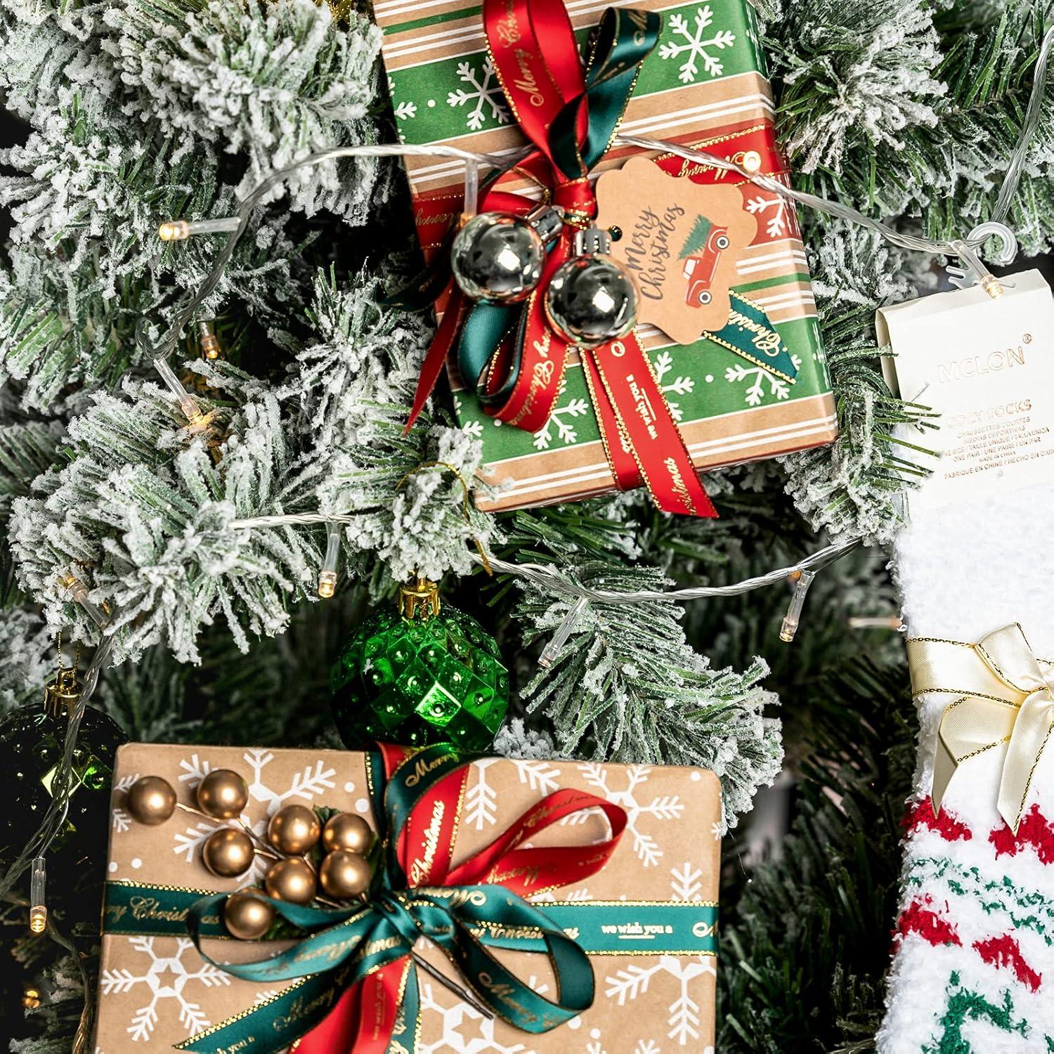 Weihnachtspapier Kraftpapier Schneeflocken Rote Grüne