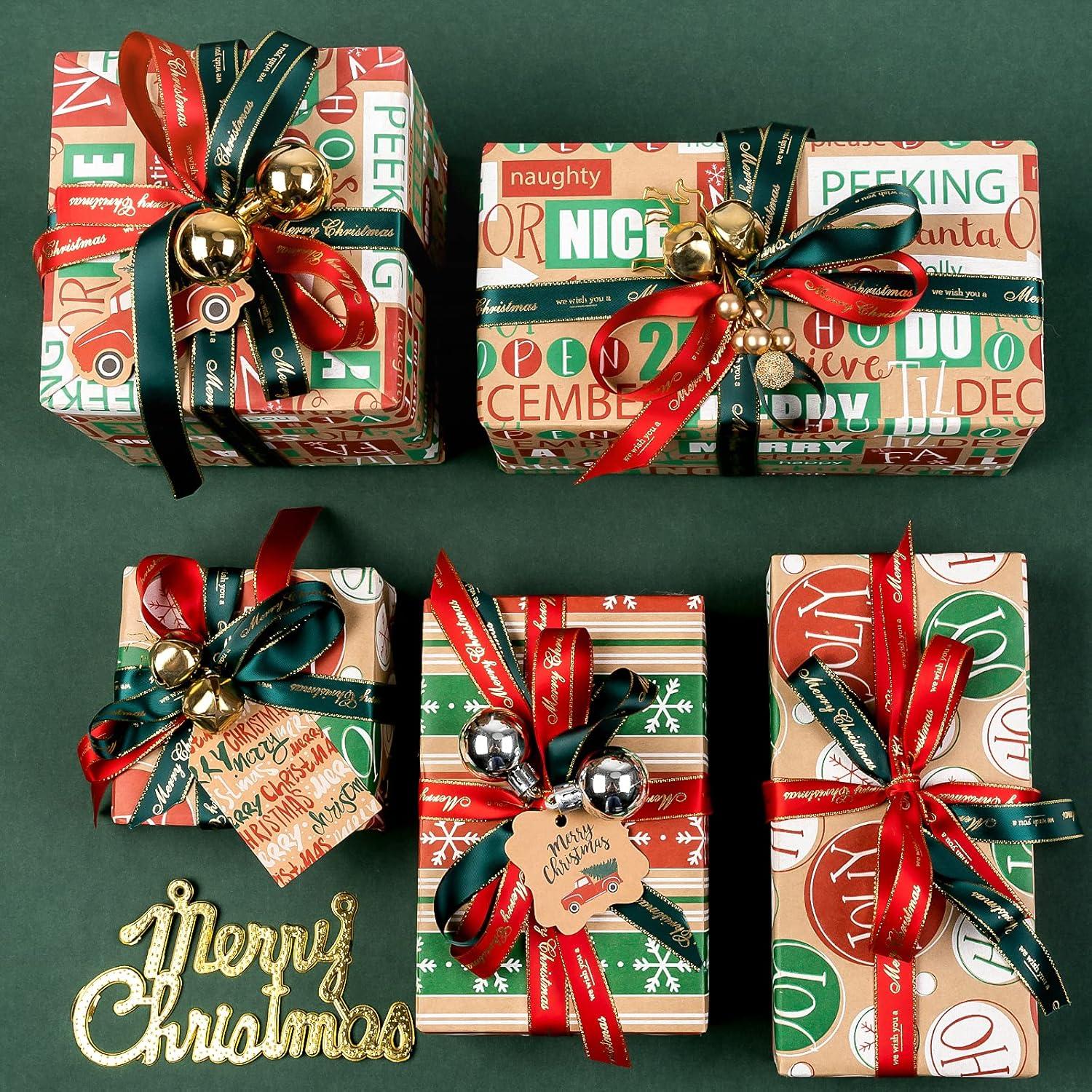 RUSPEPA Weihnachtspapier Kraftpapier 4 Rollen 76cm x 305cm