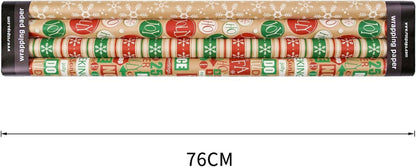 RUSPEPA Weihnachtspapier Kraftpapier Schneeflocken Streifen Ho Ho Ho 4 Rollen