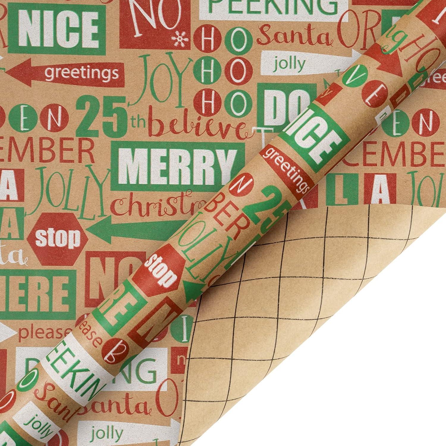 Weihnachtspapier Kraftpapier Schneeflocken Rote Grüne Streifen 4