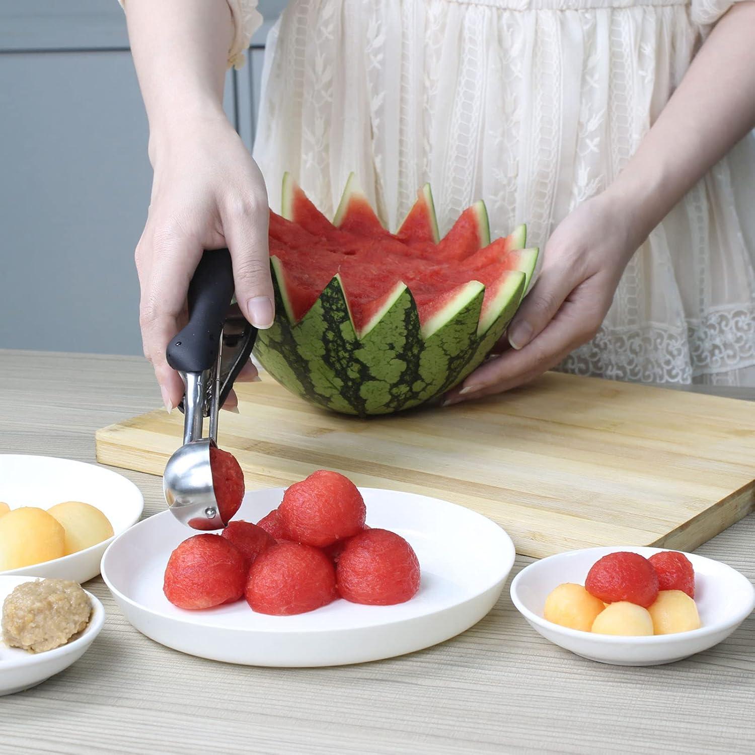 Eislöffel Edelstahl mit Auslöser 3er Set, Eisportionierer für