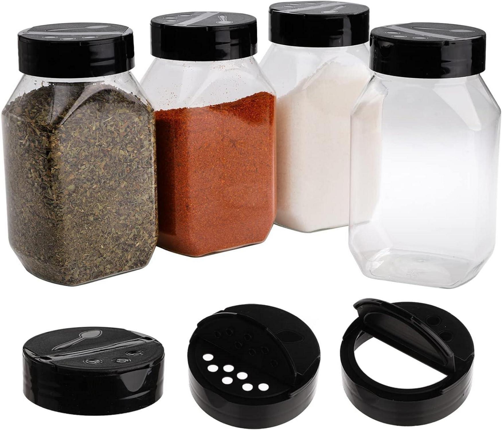 16er Pack große Gewürzgläser mit Klappdeckel, 500ml Kunststoff