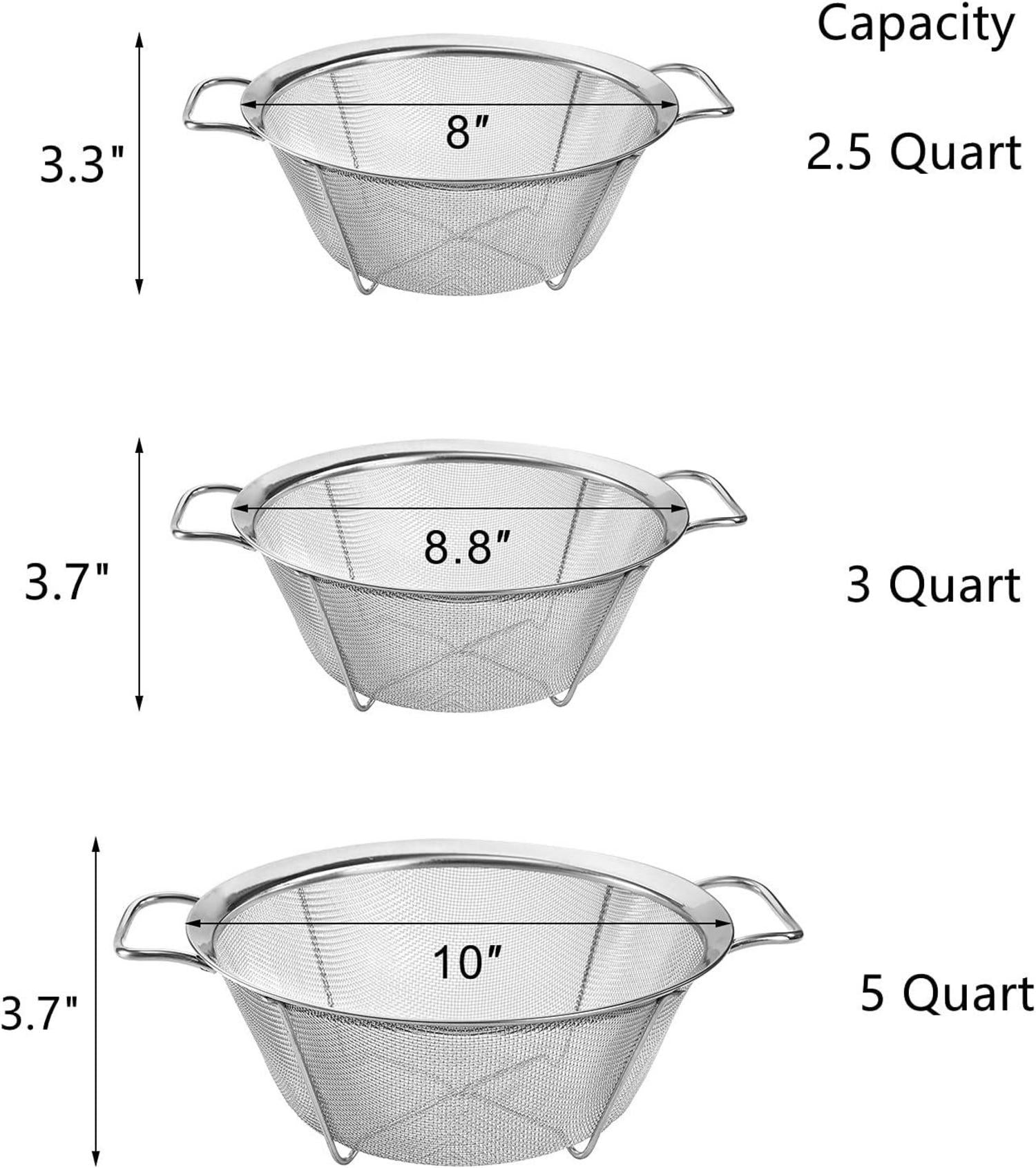 Edelstahl Mesh Sieb Set Küche mit Griff, stapelbar, 3er Pack