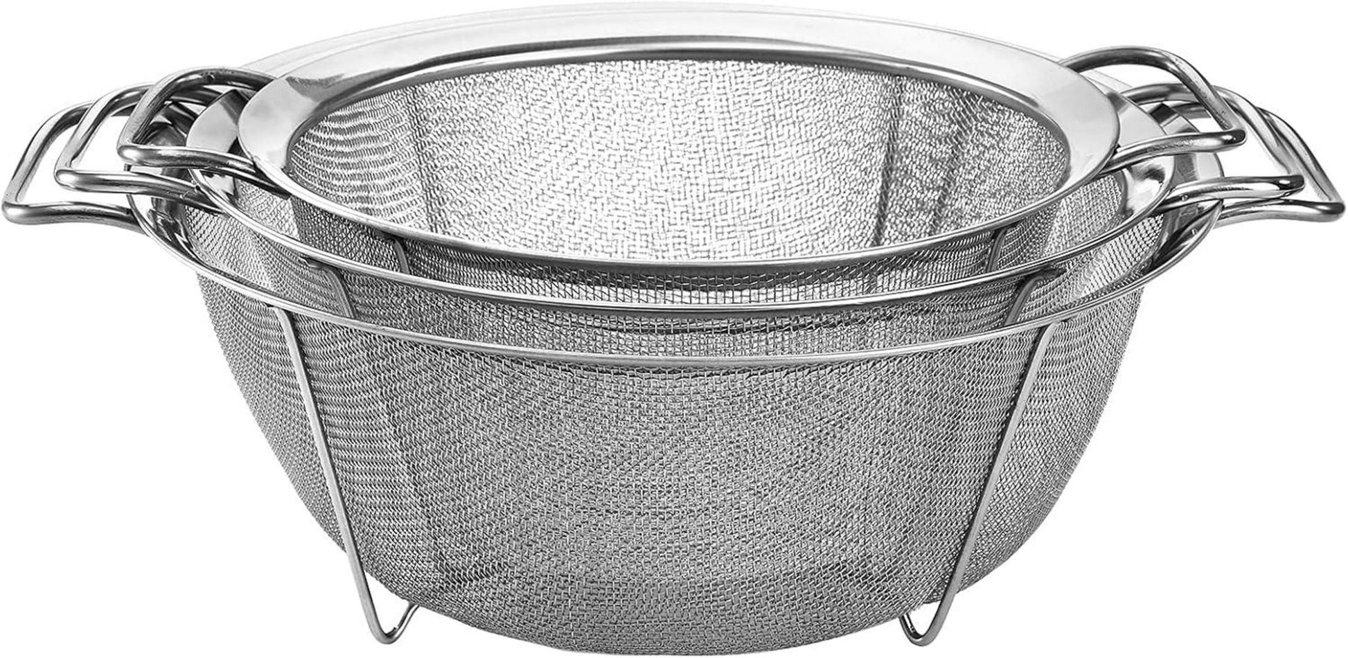 Edelstahl Mesh Sieb Küche 3er Set stapelbarer Korb mit Griff
