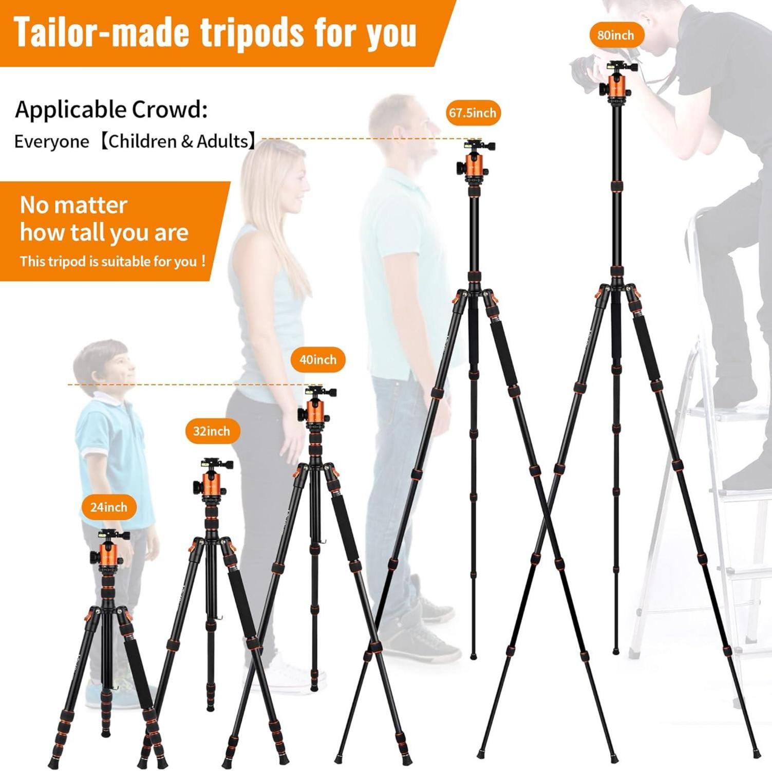 Kamerastativ 203 cm Aluminium Orange 15,4 kg Handyhalterung DSLR Schnellwechselplatte
