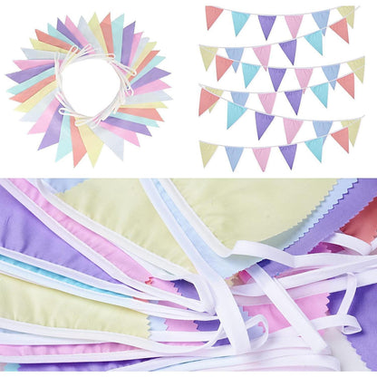10m Wimpelkette Pastell 36 pcs Deko Banner Baumwolle