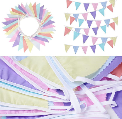 10m Wimpelkette Pastell 36 pcs Baumwolle Hochzeit Geburtstag Babyparty
