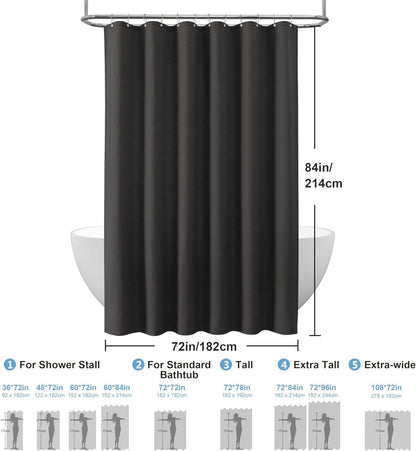 Waffel Duschvorhang Schwarz 182x214cm Metallringe 1er Pack