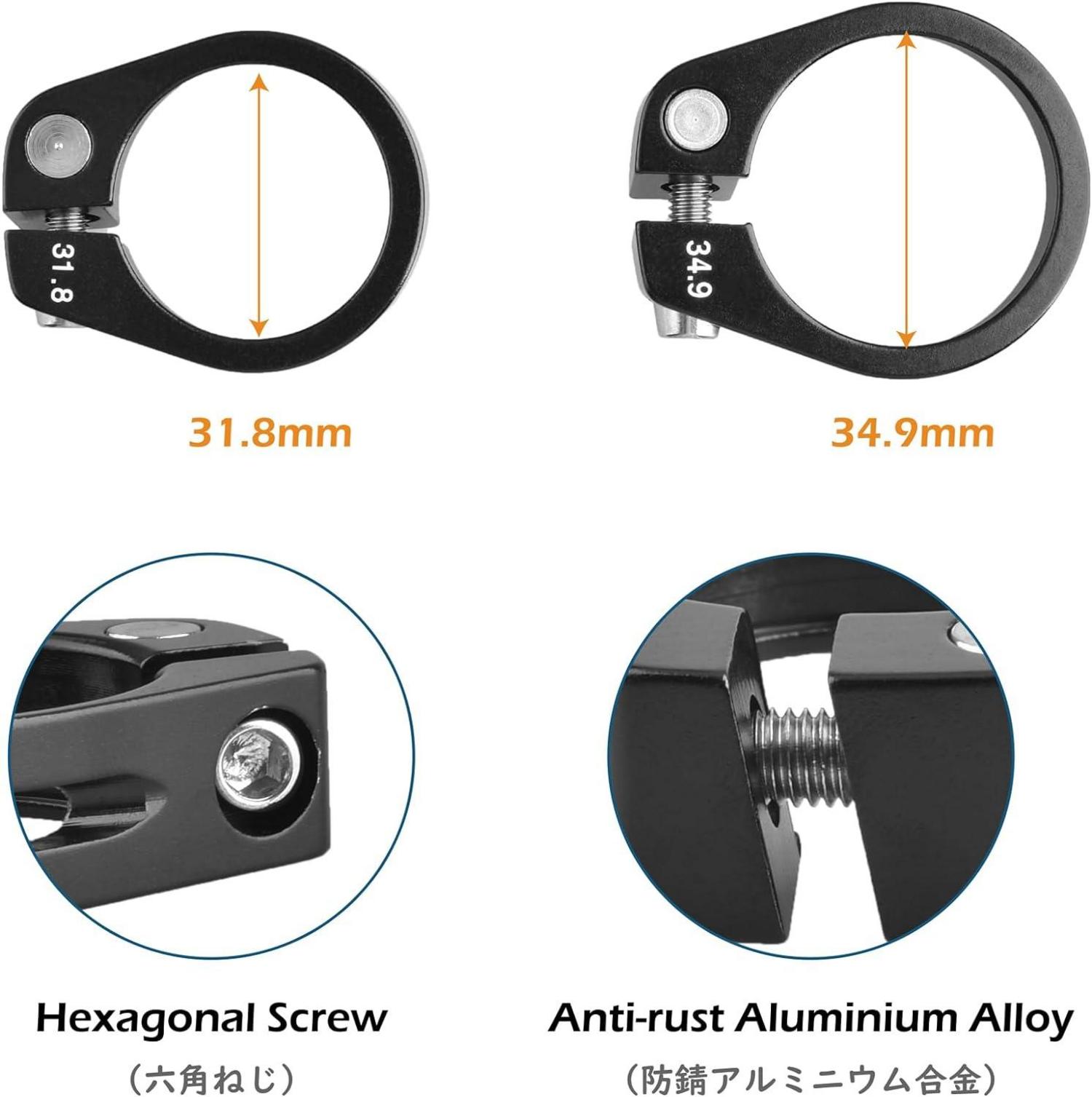 Fahrrad Sattelklemme 31.8mm 34.9mm Schwarz Aluminiumlegierung